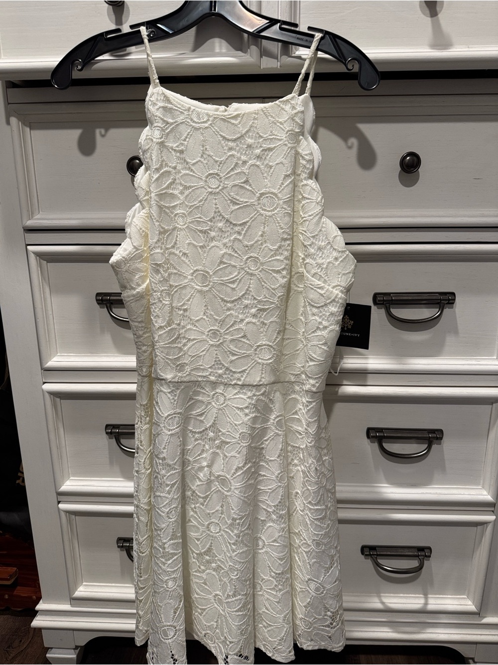 Fortune & Ivy White Floral Lace Spaghetti Strap Dress Size 16